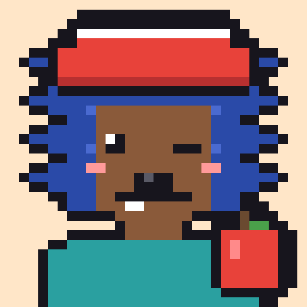 Hedgie #1037: blue beanie, holds an apple